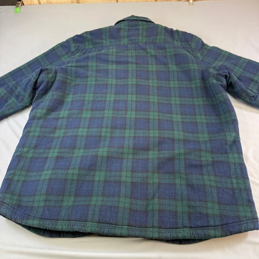 LLBean Plaid‎ Sherpa Lined Flannel Shirt Jacket Men's XXL Tall Blue Green WOW!!!